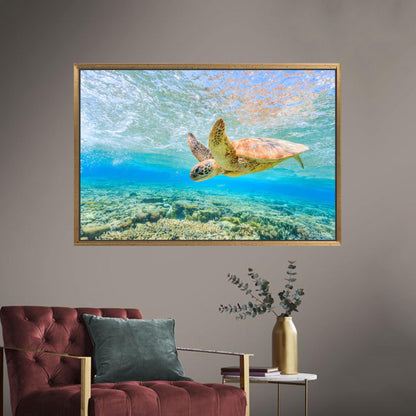 Ocean Blue Canvas Print: Swimming Sea Turtle Wall Art for Personalized Gifts