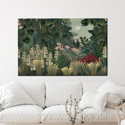 Moonlit Jungle Lush Green Botanical Canvas Print