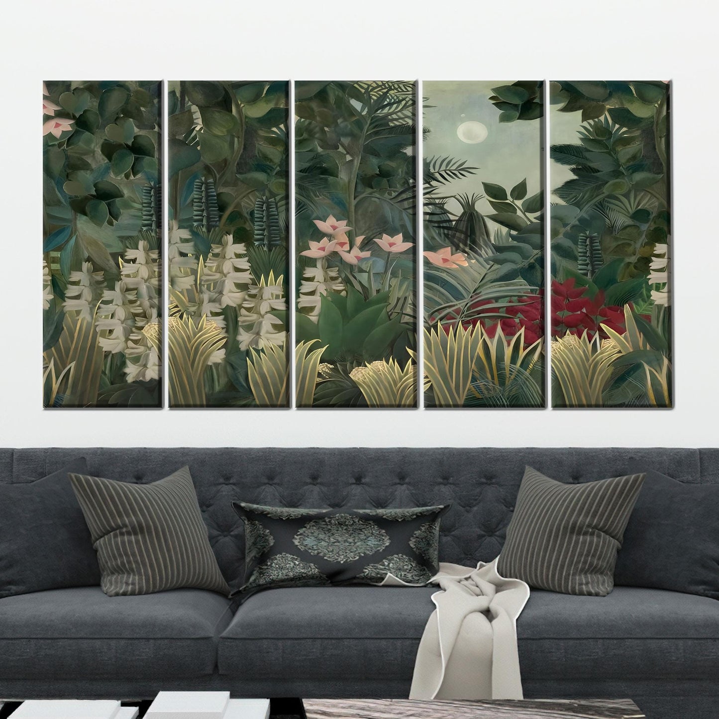 Moonlit Jungle Lush Green Botanical Canvas Print