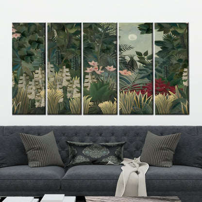 Moonlit Jungle Lush Green Botanical Canvas Print