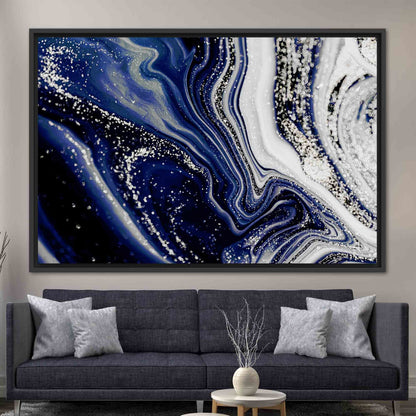 Navy Blue Marble Shimmery Silver Canvas Print