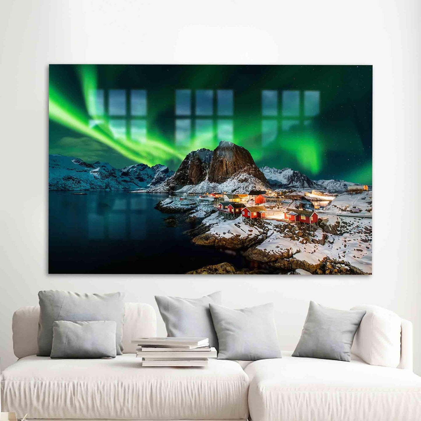 Northern Lights Landscape Lofoten Glass Wall Art
