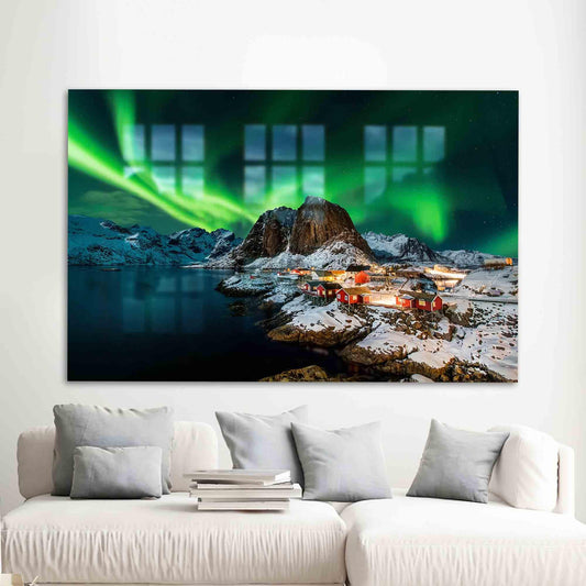 Northern Lights Landscape Glass Wall Art - Lofoten Glass Mural