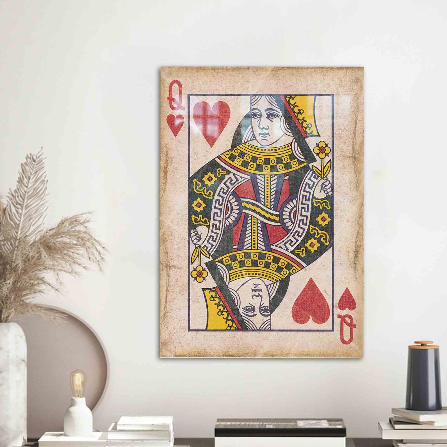 Queen Hearts Playing Card Glass Wall Art