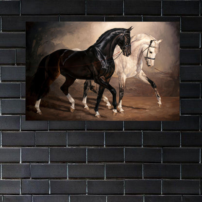 Black and White Horse Glass Wall Art