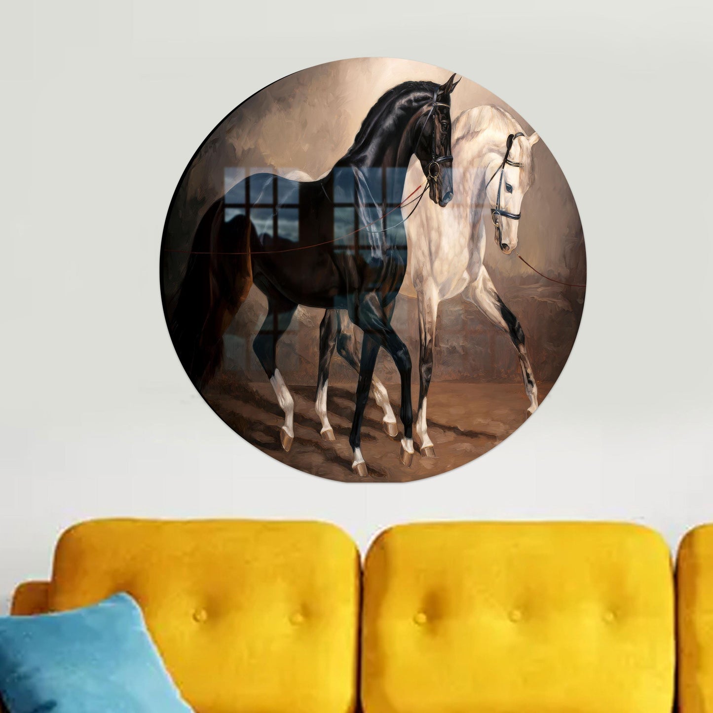 Black and White Horse Glass Wall Art