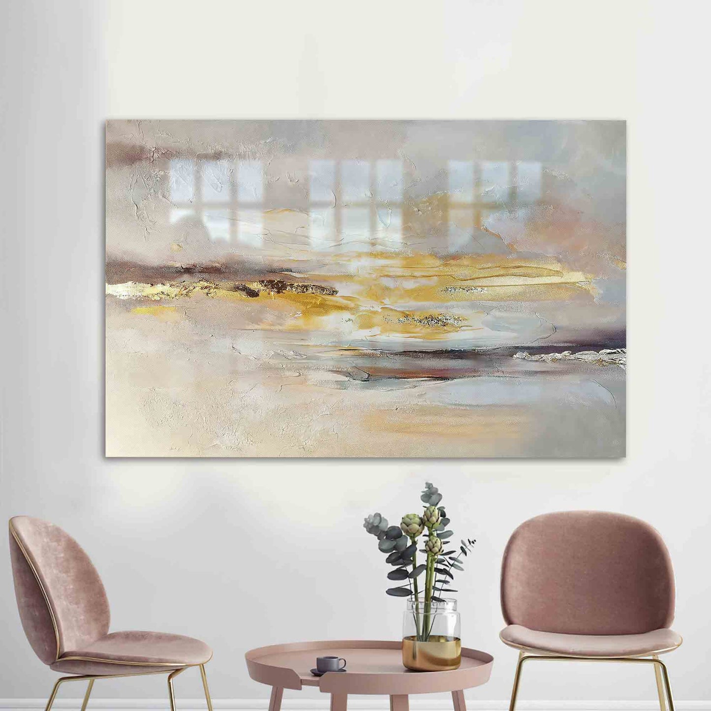 Gray Gold Accents and Glass Wall Art