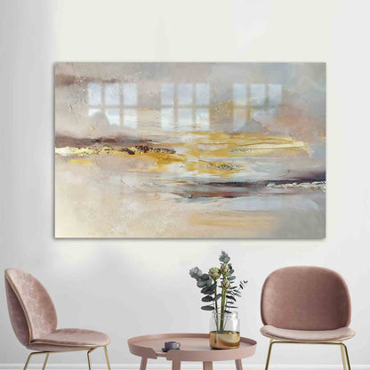 Gray Gold Accents and Glass Wall Art