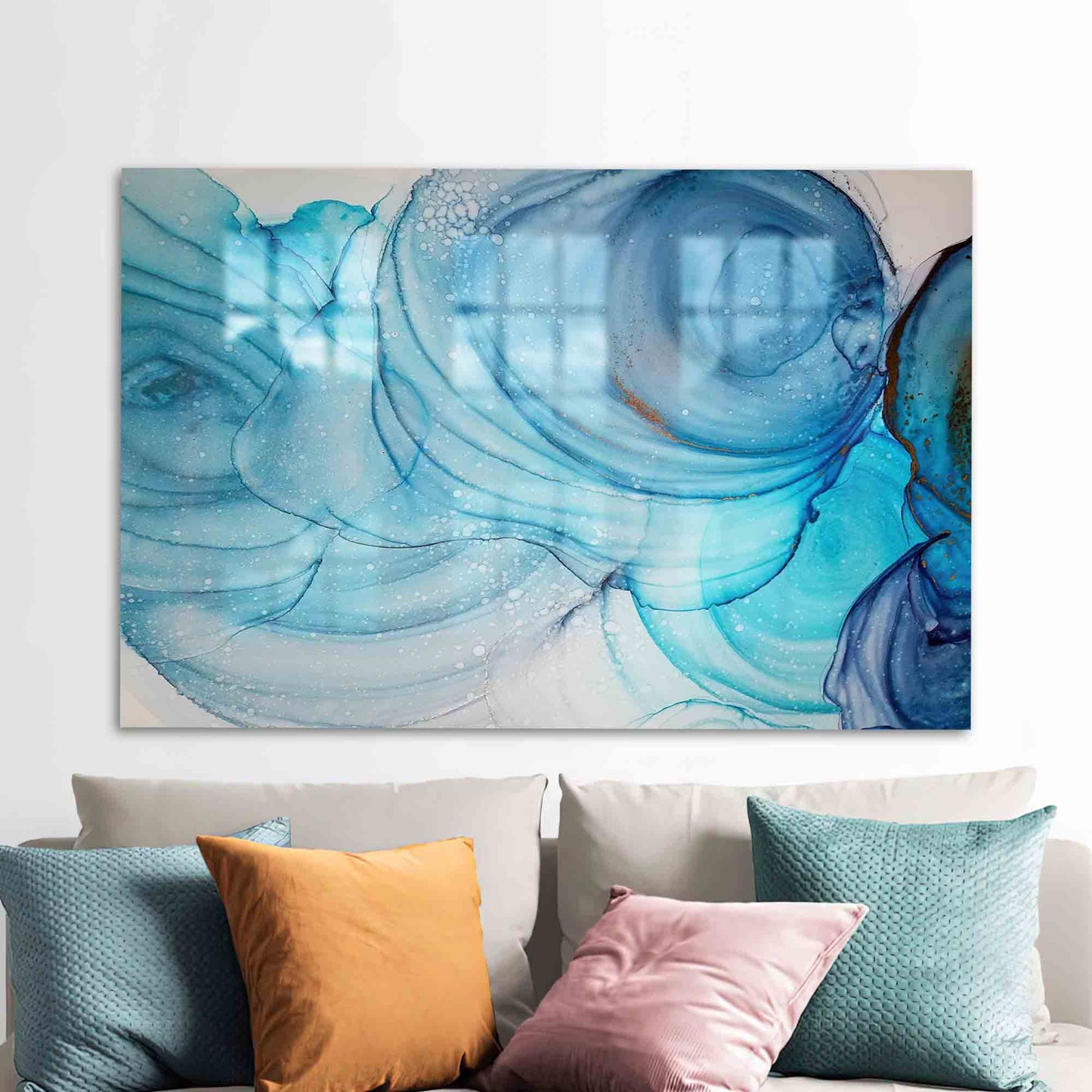 Blue Marble Alcohol Ink Glass Wall Art