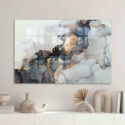 Black Gold Marble Abstract Glass Wall Art