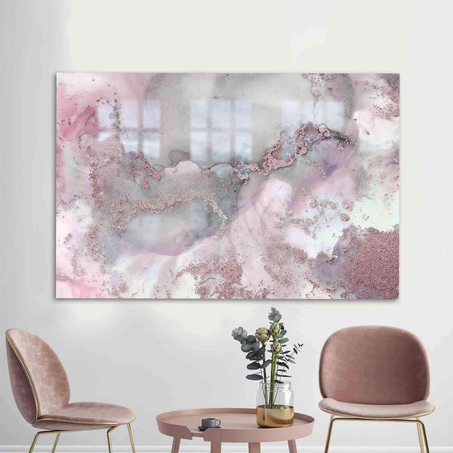 Gray Marble Pink Glass Wall Art