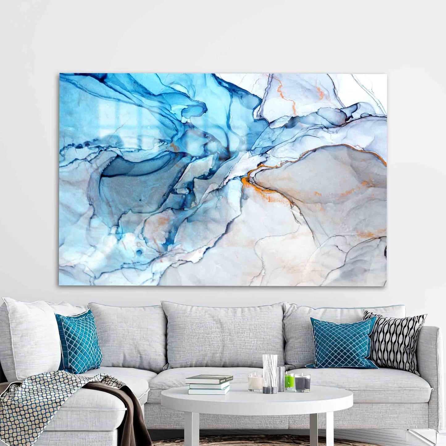 Blue Alcohol Ink Glass Wall Art