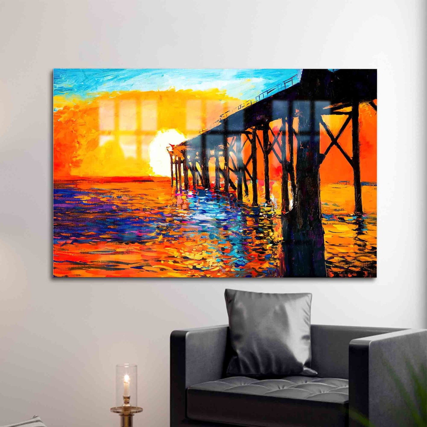 Sunset Dock Abstract Landscape Glass Wall Art