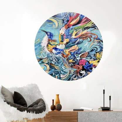 Blue Phoenix Design Bird Glass Wall Art