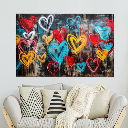 Colorful Hearts Graffiti Love Glass Wall Art
