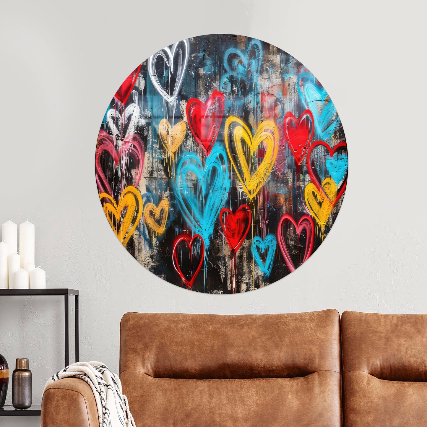 Colorful Hearts Graffiti Love Glass Wall Art