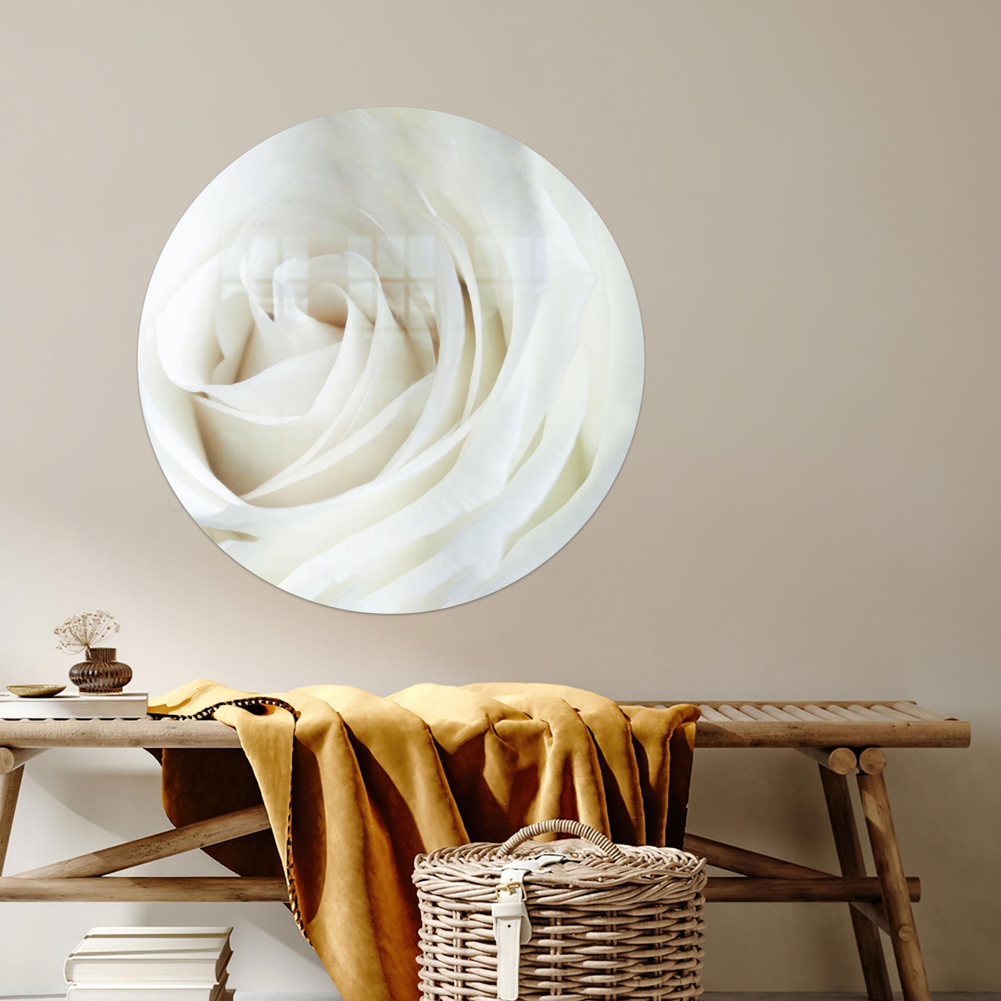 White Rose Botanical Glass Wall Art