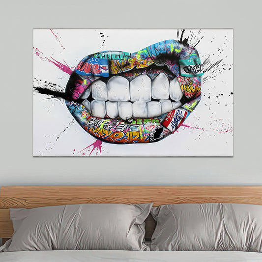 Modern Tempered Glass Teeth Art Decor, Abstract Wall Art Prints, Graffiti Teeth Mural