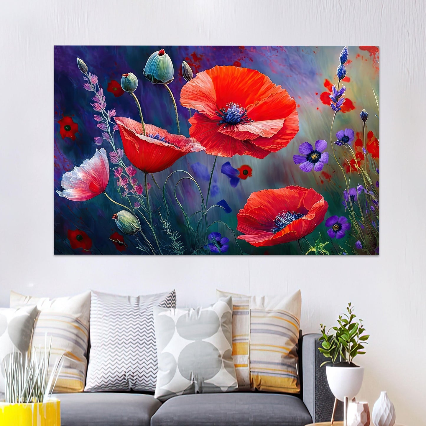 Red Floral Poppy Glass Wall Art