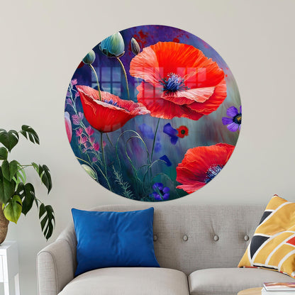 Red Floral Poppy Glass Wall Art