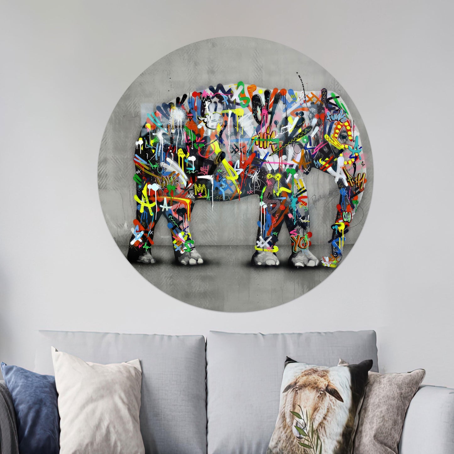 Abstract Elephant Tempered Glass Wall Art by Banksy, Graffiti Glass Decor, Home Gift