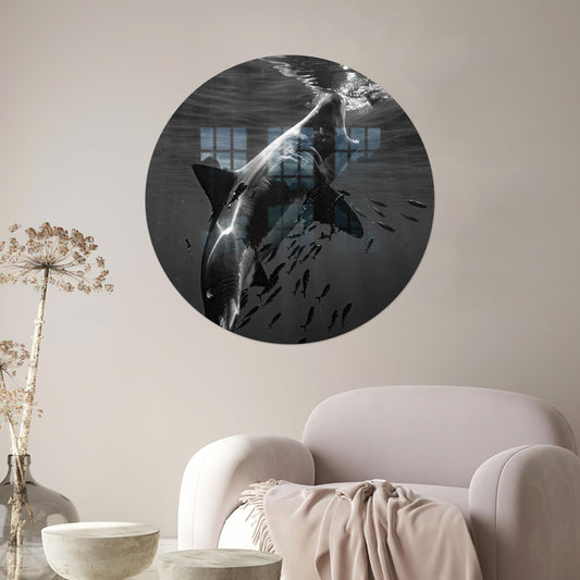 Shark and Small Fishes Glass Art: Perfect Man Cave Wall Decor Gift for Dad