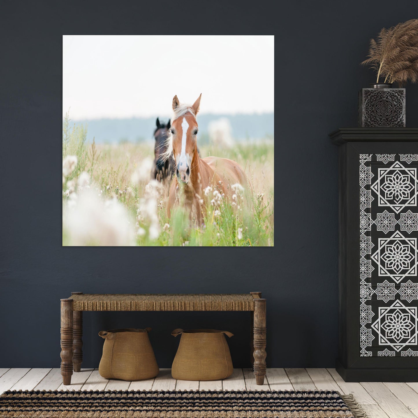 Minimalist Two Horses Coastal Glass Wall Art