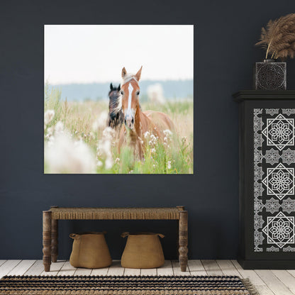 Minimalist Two Horses Coastal Glass Wall Art
