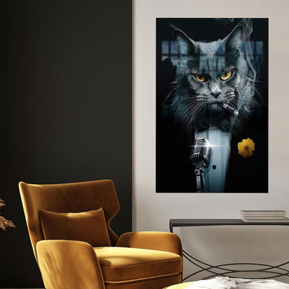 Abstract Cat Lover Gift Glass Wall Art, Cat Print for Bedroom Decor