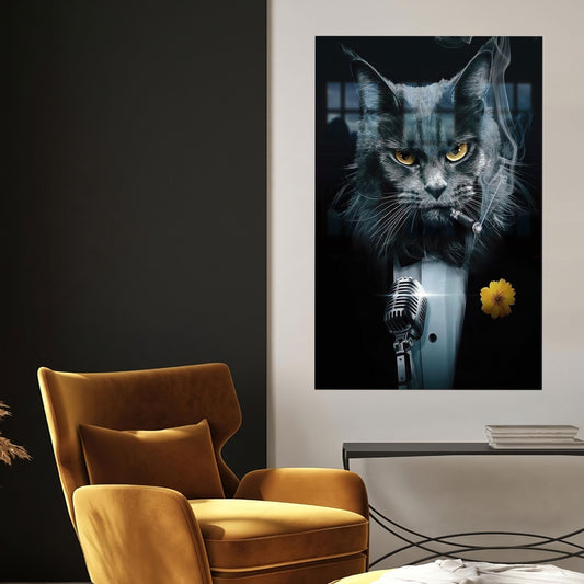 Abstract Cat Lover Gift Glass Wall Art, Cat Print for Bedroom Decor