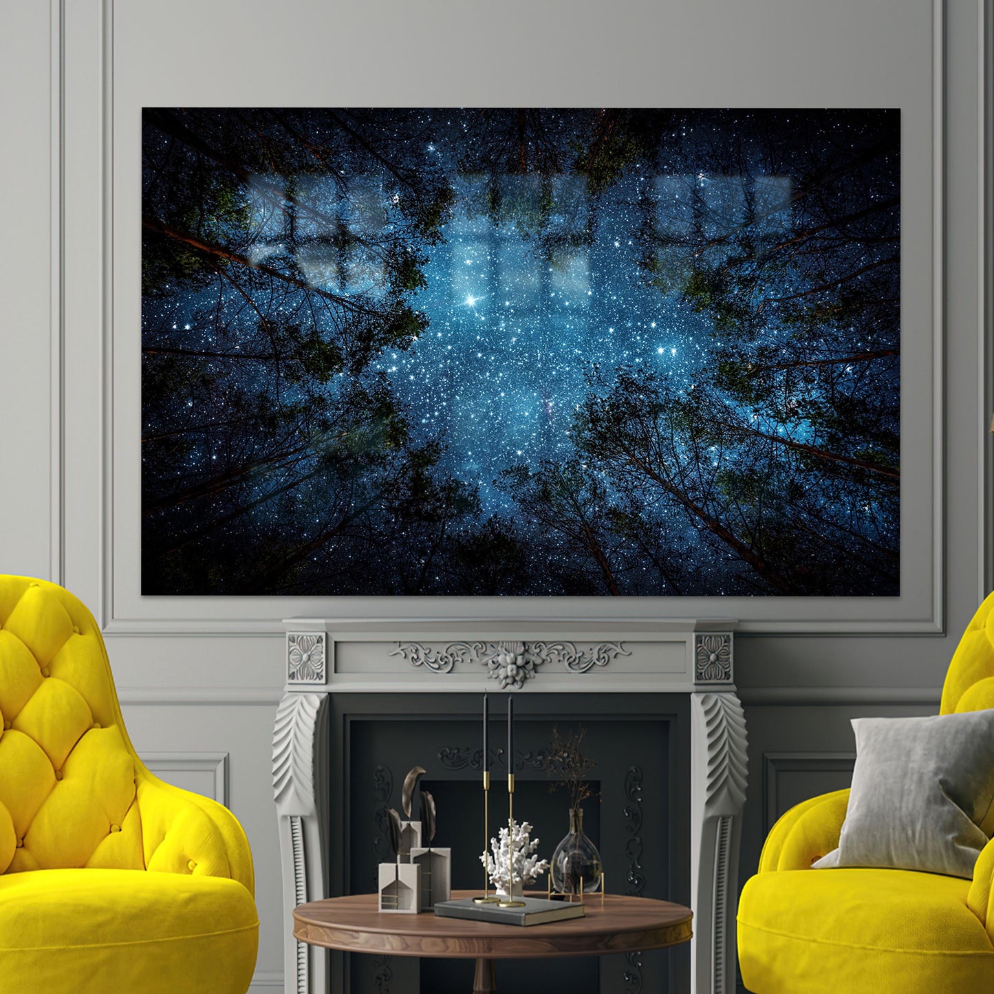 Forest Landscape Night Starry Glass Wall Art
