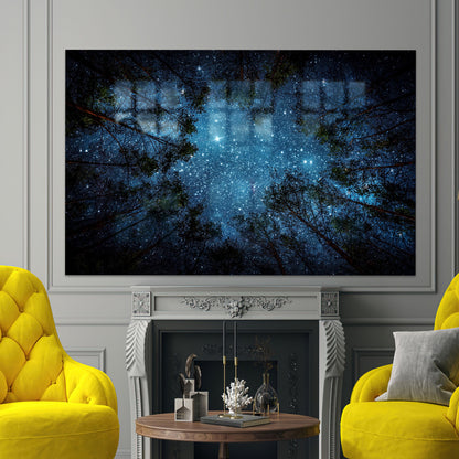 Forest Landscape Night Starry Glass Wall Art
