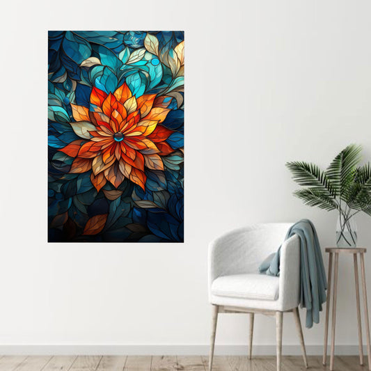 Modern Orange Stained Glass Wall Art Print, Colorful Modern Glass Wall Decoration, Personalized