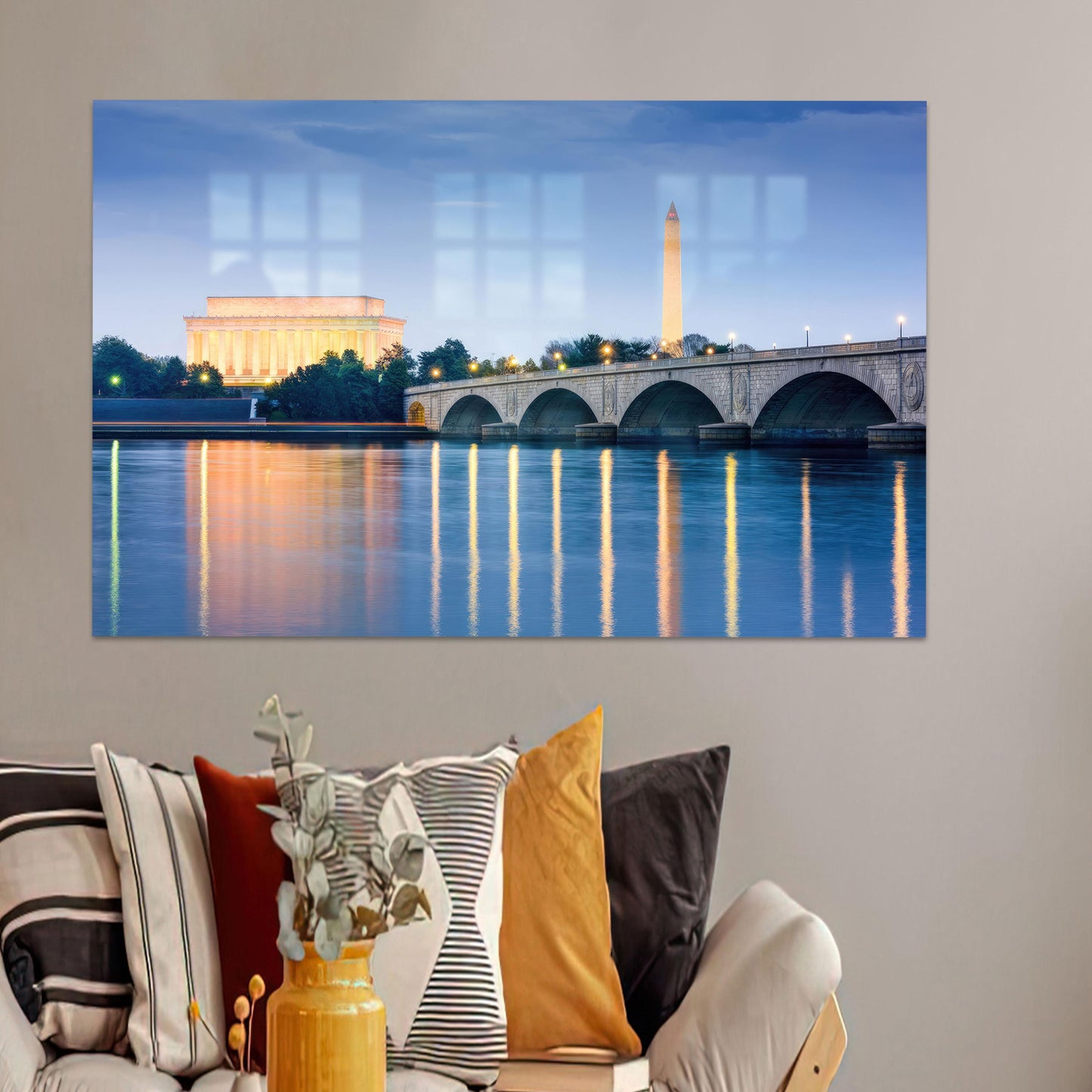 River Landscape Washington City Glass Wall Art