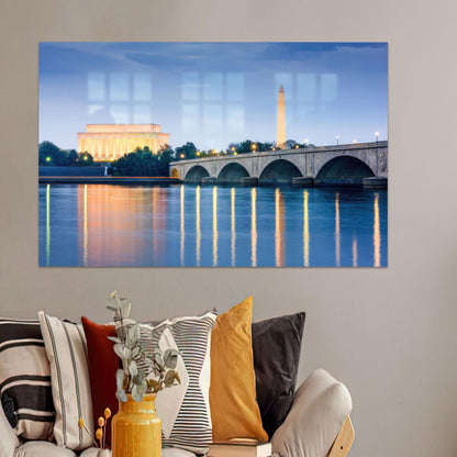 River Landscape Washington City Glass Wall Art