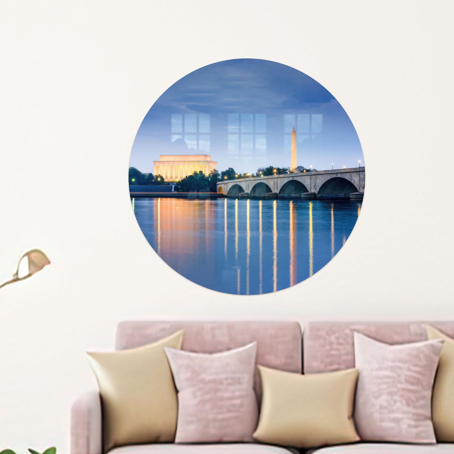 River Landscape Washington City Glass Wall Art