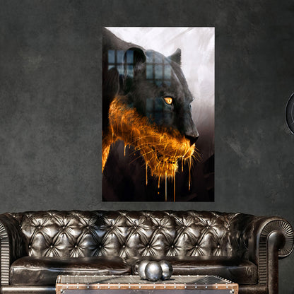 Black Panther and Gold Glass Wall Art