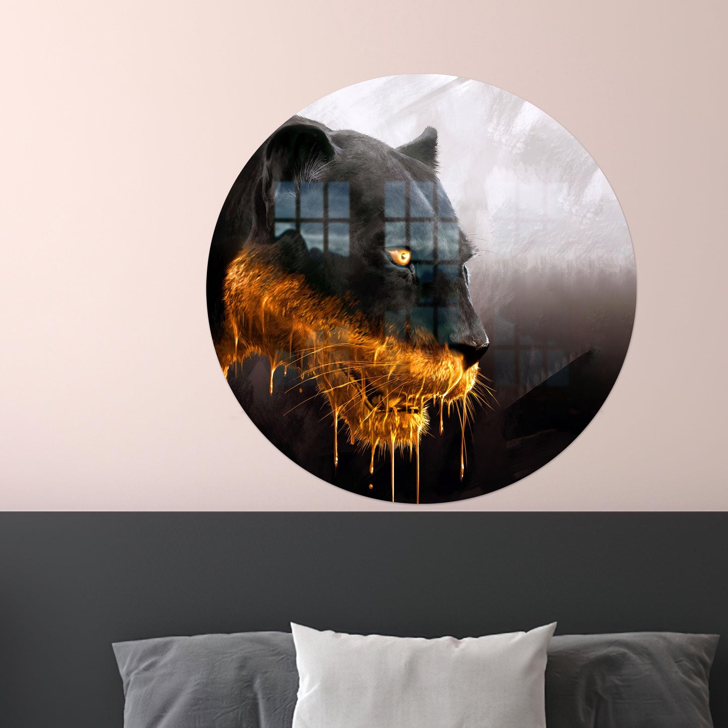 Black Panther and Gold Glass Wall Art