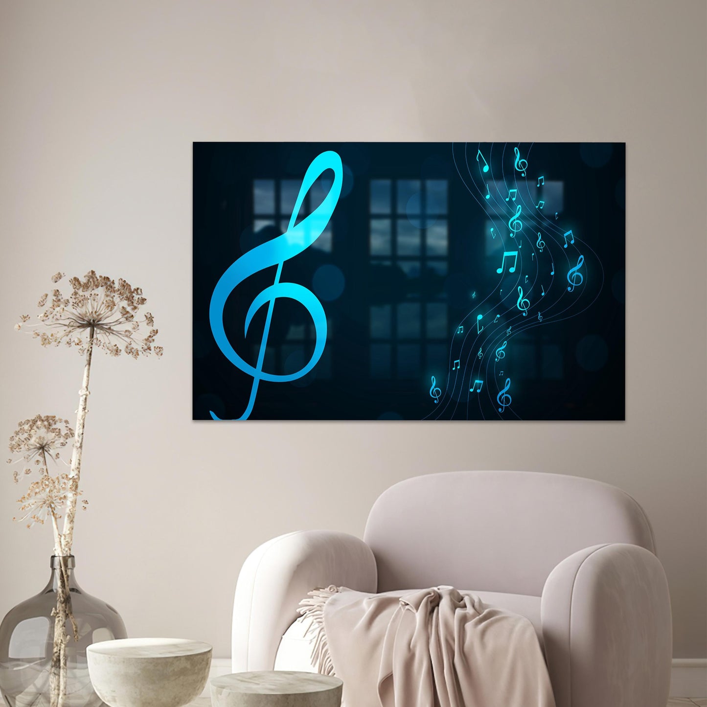 Blue Treble Clef Music Glass Wall Art