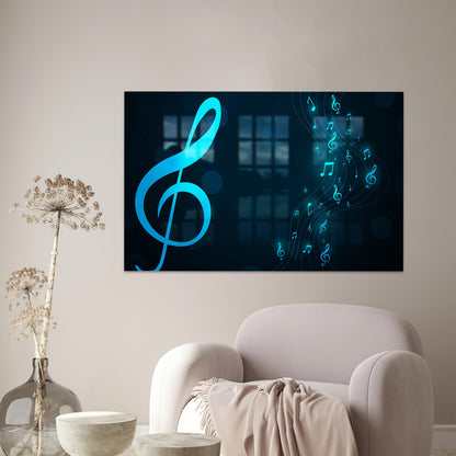 Blue Treble Clef Music Glass Wall Art