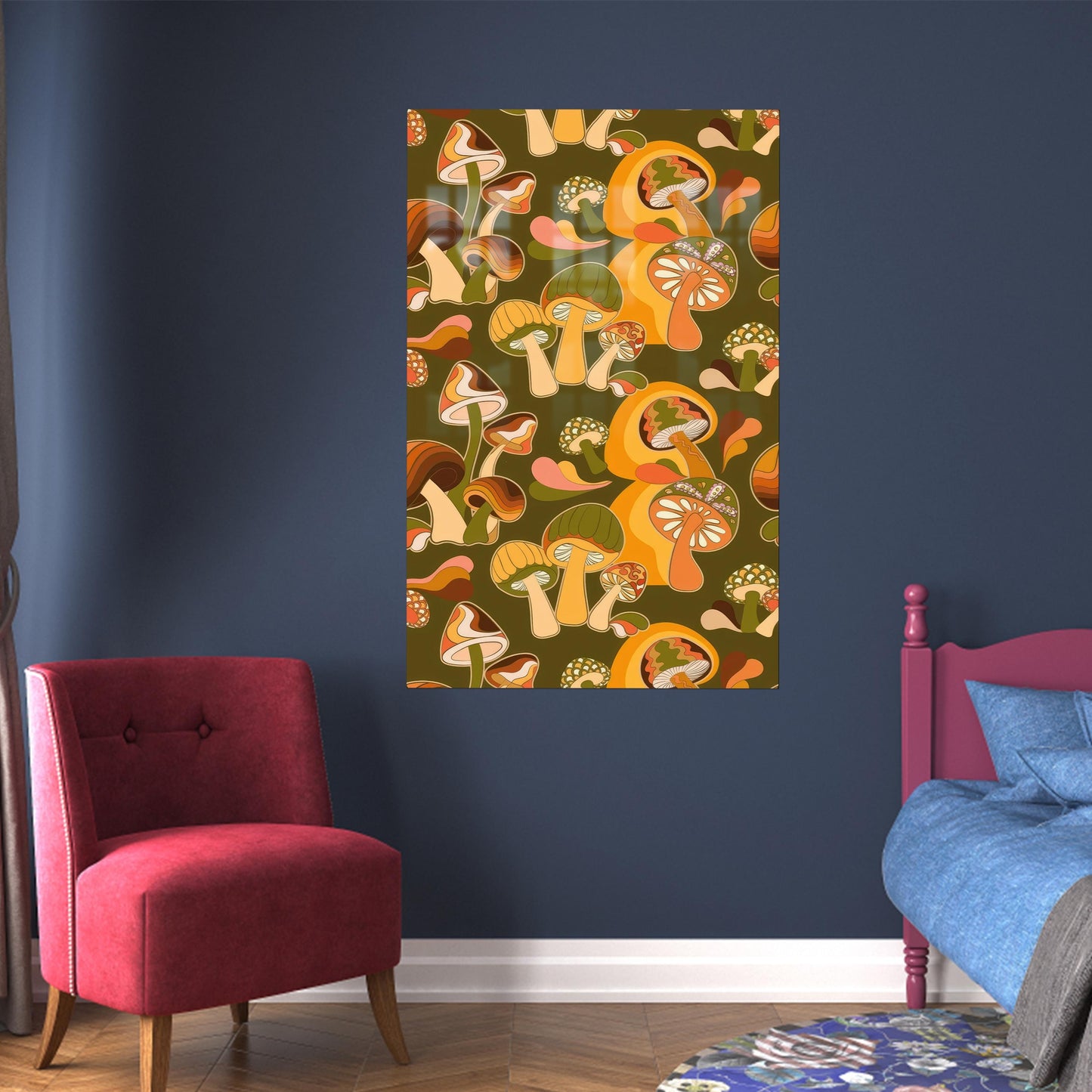 Bedroom Mushroom Design Minimalist Glass Wall Art