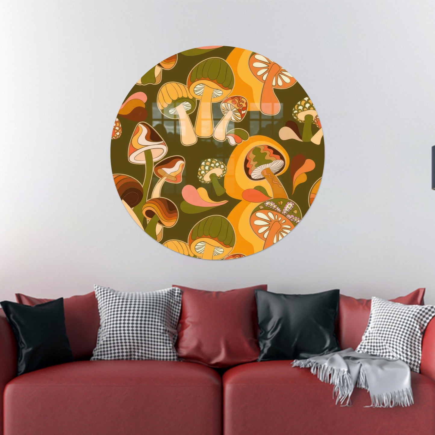 Bedroom Mushroom Design Minimalist Glass Wall Art