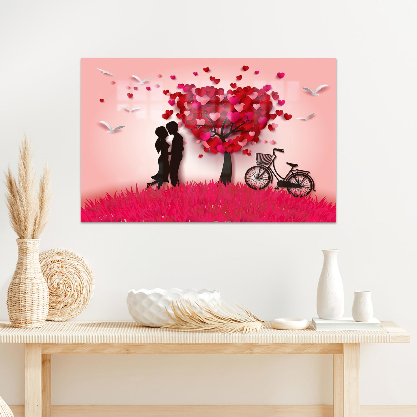 Couple Heart Valentine's Day Glass Wall Art