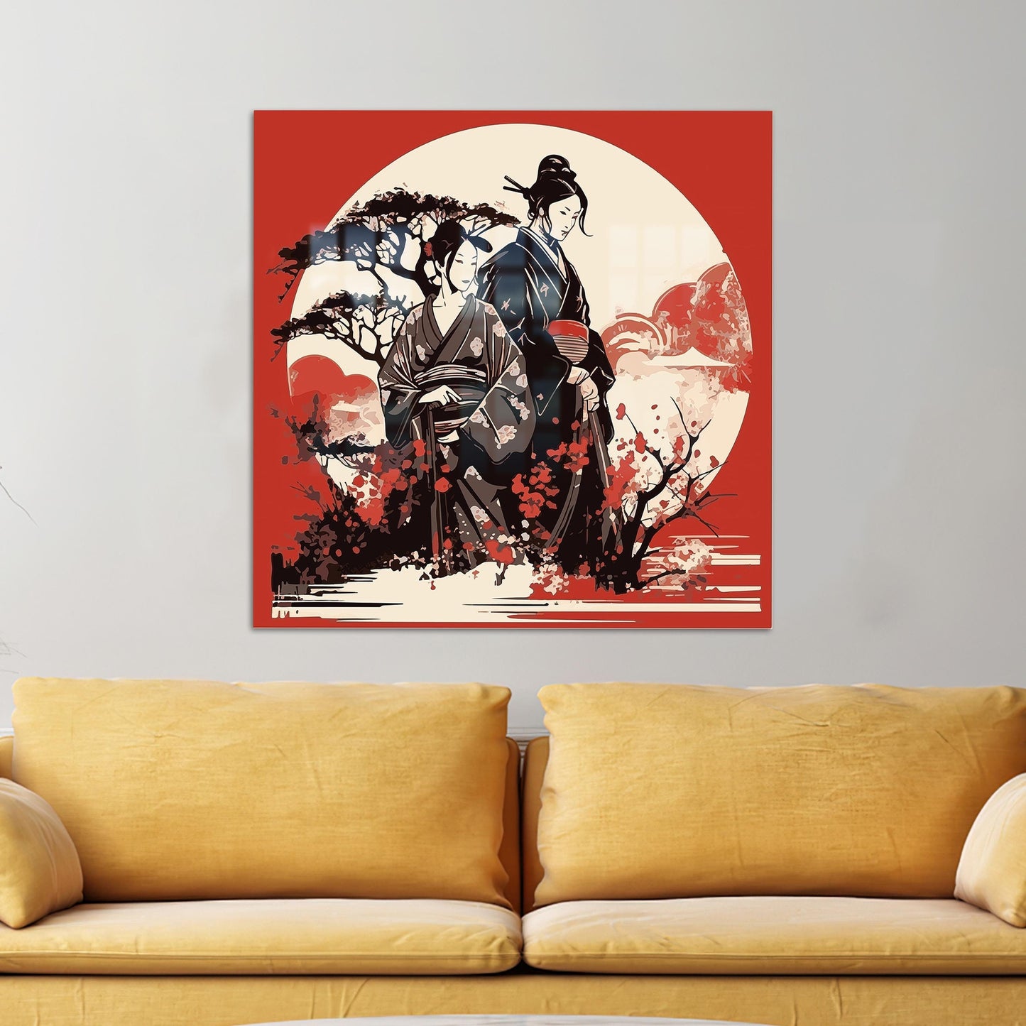 Japanese Woman Geisha and Glass Wall Art