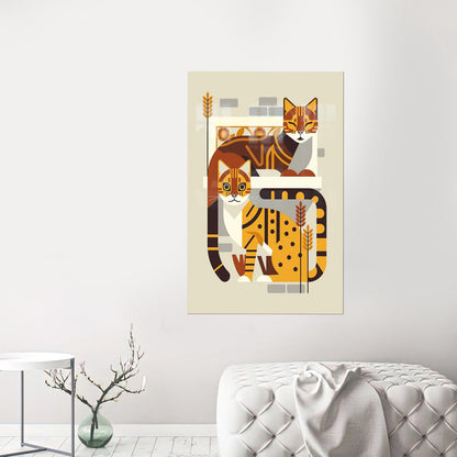Abstract Two Cats Glass Wall Art, Minimalist Animal Print for Modern Home Decor