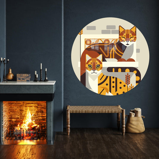 Abstract Two Cats Glass Wall Art, Minimalist Animal Print for Modern Home Decor