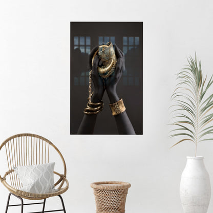 Gold African Woman Handcrafted Glass Wall Art
