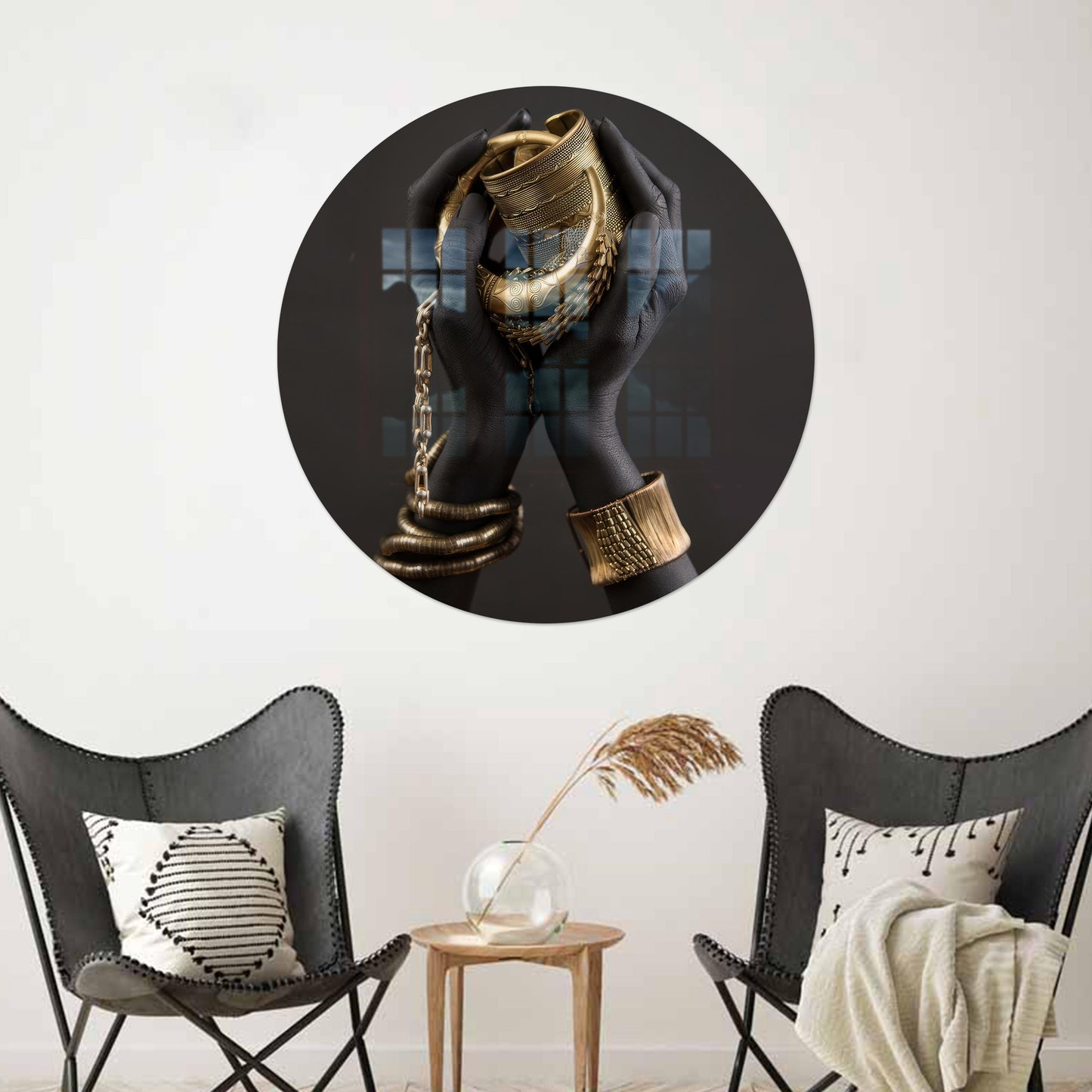 Gold African Woman Handcrafted Glass Wall Art