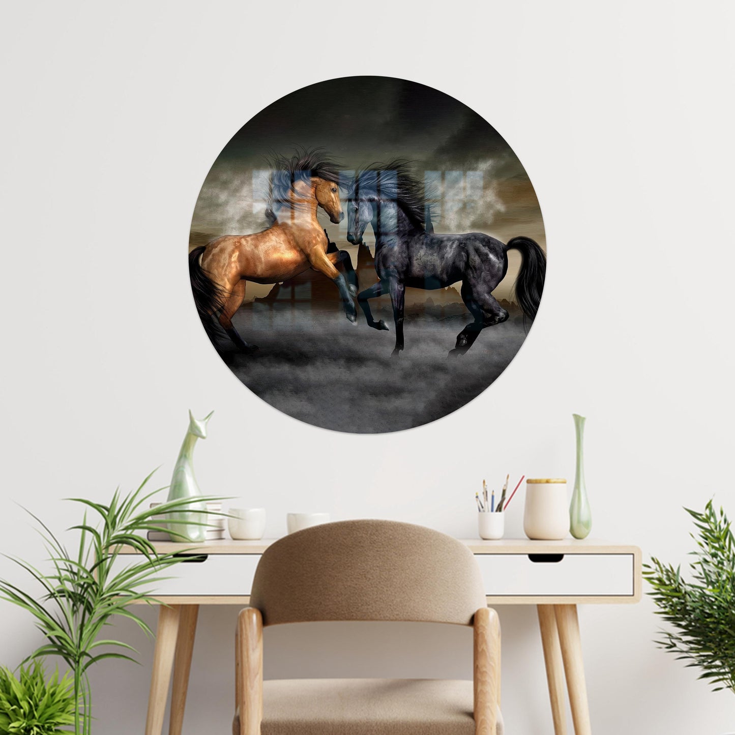 Black Horse Style Glass Wall Art