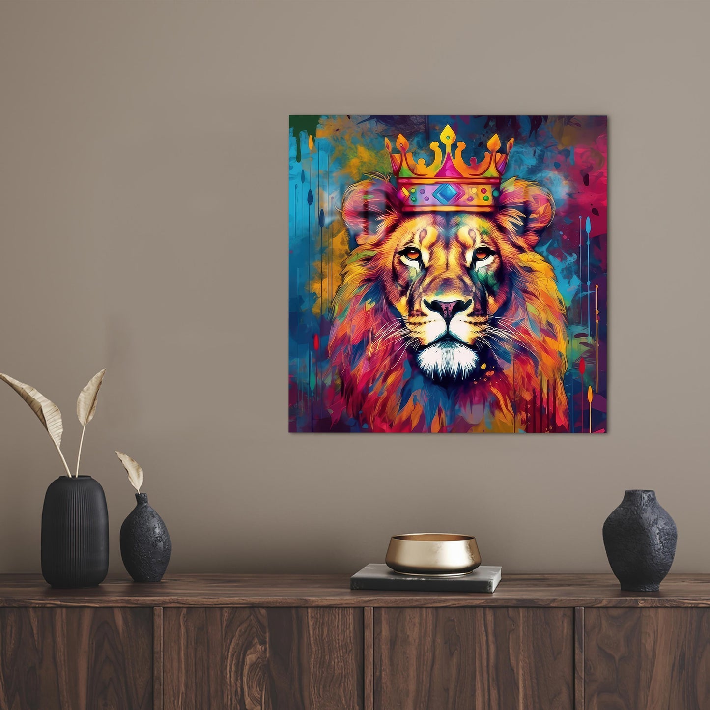 Lion Bohemian Minimalist Wedding Glass Wall Art